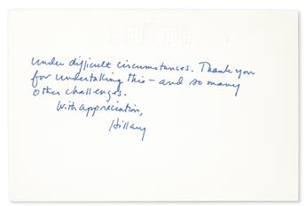CLINTON, HILLARY RODHAM. Autograph Letter Signed, Hillary, as First Lady, to U.S. Attorney General Nicholas Katzenbach (Dear Nick),